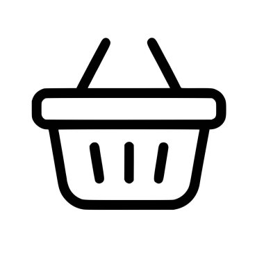 Minimalist bir alışveriş sepeti ikonu. Basit bir siyah çizelge grafiği e-ticaret, çevrimiçi mağazalar ve beyaz arka planda perakende alımları için bir el arabasını temsil ediyor..