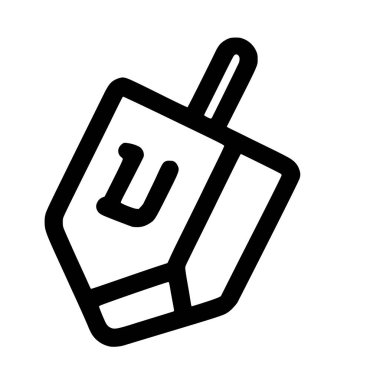 Geleneksel bir Yahudi dreidel tasvir eden minimalist siyah-beyaz bir simge, Hanuka bayramında kullanılan dört köşeli bir başlık. Simgenin beyaz arkaplanda cesur bir taslak biçimi var.