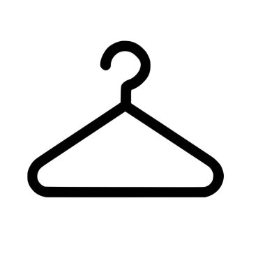 Bir elbise askısının minimalist vektör çizimi. Bu basit taslak simgesi çamaşır, moda, dolap organizasyonu veya perakende kavramları için mükemmeldir..