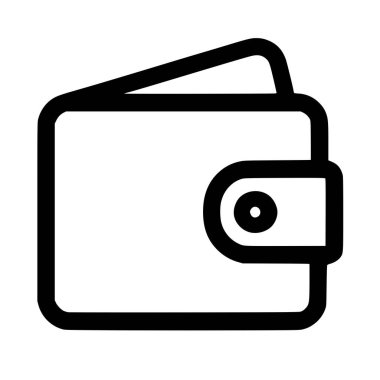 Cüzdanında kopçası olan temiz ve basit bir siyah taslak simgesi. Bu vektör grafiği kullanıcı arayüzleri, web siteleri ve finans, para ve alışveriş ile ilgili uygulamalar için mükemmeldir..