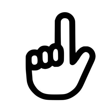 Bir insan elinin minimalist siyah çizgi sanat simgesi. İşaret parmağı yukarı doğru uzanıyor ve yönü, bir komutu veya bir numarayı simgeliyor..