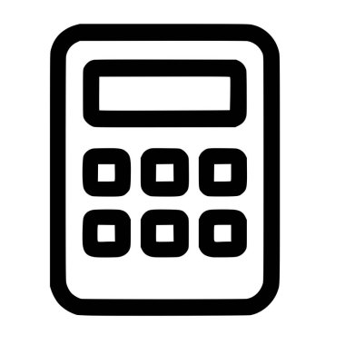 Bir hesap makinesinin minimalist vektör grafiği. Bu basit taslak simgesi web tasarımı, uygulamalar ve mali veya eğitim materyalleri için uygun bir ekran ve düğme içerir.