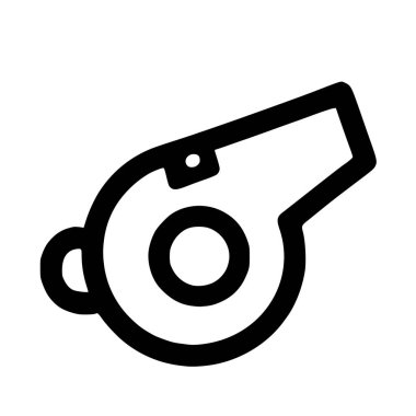 Bir düdüğün minimalist çizgisi çizimi. Bu basit siyah beyaz grafik spor, koçluk, hakem veya güvenlikle ilgili tasarım ve uygulamalar için mükemmeldir..