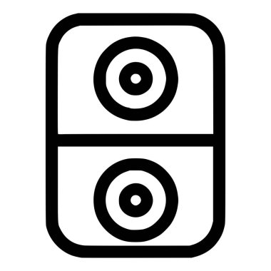 Domino taşının basit bir siyah beyaz vektör simgesi. Yuvarlak dikdörtgen iki kareye ayrılır, her biri beyaz bir arkaplanda izole edilmiş eşmerkezli bir daire veya hedef sembolü içerir..