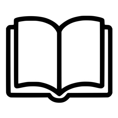 Beyaz arka planda izole edilmiş açık bir kitabın cesur tasviri. Kütüphane, okul, öğrenim ve bilgi simgesi.