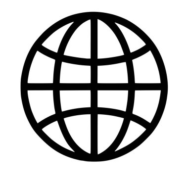 Bir dünya sembolünün minimalist çizgisi çizimi. Bu vektör grafik küresel iletişim, internet, seyahat ve uluslararası ağlar gibi kavramları temsil eder..