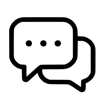 İletişim sembolünün basit bir temsili. Üst üste binen iki sohbet kabarcığı beyaz bir arkaplanda izole edilmiş, ağ ve uygulama tasarımı için mükemmel.