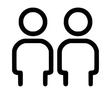 İki stilize insan figürünü yan yana tasvir eden minimalist siyah beyaz bir ikon. Bu basit çizgi sanat sembolü kullanıcıları, takımı, ortaklığı ya da bir çifti temsil eder..