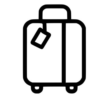 Tekerlekli bir seyahat çantasının minimalist çizgisi. Bu vektör grafiği tatil, seyahat, turizm ve tatiller için bagajı simgeler..