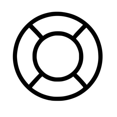 Can yeleklerinin minimalist siyah beyaz çizgili sanat simgesi. Güvenliği, yardımı, desteği ve deniz kurtarmayı simgeliyor. Web ve uygulama tasarımı için izole vektör grafiği.