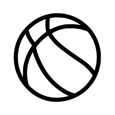 Bir basketbol topunun minimalist vektör illüstrasyonu, dikişleri temsil eden kıvrımlı çizgilerle bir daire şeklinde tasvir edilir. Bu, spor veya eğlence temaları için basit bir siyah özet grafiğidir..