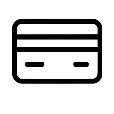 Kredi kartı ya da banka kartının basit ve temiz bir siyah taslak simgesi. Bu vektör grafiği elektronik ödeme, bankacılık, alışveriş ve finansal işlemleri temsil eder.