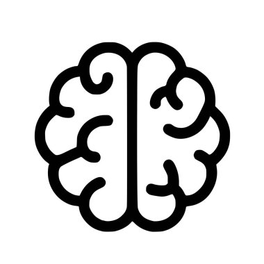 Şekil verilmiş bir beyin ikonunun üst görüntüsü. Beyazların arka planında basit bir siyah çizgi, zekayı, yaratıcılığı, hafızayı ve zihinsel sağlığı sembolize ediyor..