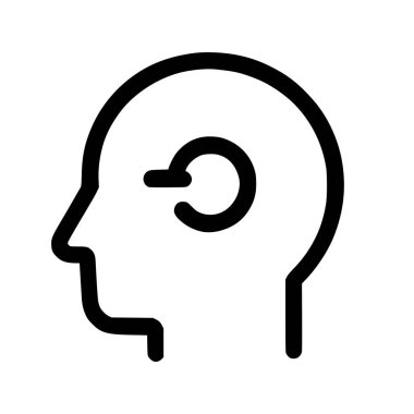 İçinde dairesel tazeleme oku olan bir insan kafasının minimalist çizgi simgesi. Bu sembol zihinsel sağlığı, psikolojiyi, düşünceleri yeniden başlatmayı ve kendini geliştirmeyi temsil ediyor..