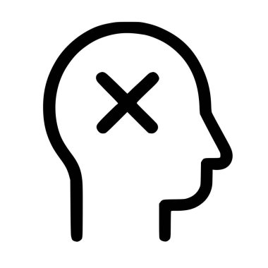 Beynin içinde X olan bir kişinin profilini gösteren bir vektör grafiği, hatayı, unutkanlığı, stresi veya psikolojik sorunları simgeliyor..