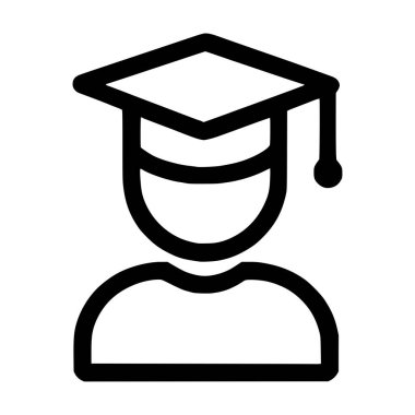 Mezuniyet şapkalı birini tasvir eden minimalist bir vektör ikonu. Bu sembol eğitim, akademik başarı, öğrenme ve üniversite veya üniversite diploma törenlerini temsil etmektedir..