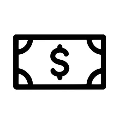 Para, finans ve para birimini temsil eden bir dolar banknotunun minimalist vektör grafiği. Bu basit taslak simgesi, web ve uygulama tasarımı için ideal beyaz bir arkaplan üzerinde izole edilmiştir.