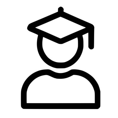 Bir mezun veya öğrenciyi temsil eden minimalist siyah-beyaz vektör ikonu. Bu basit çizgi sanatı sembolü eğitim ve akademik temalar için mükemmeldir..