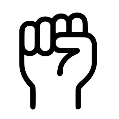 Kaldırılmış, sıkılmış bir yumruğu tasvir eden basit bir siyah beyaz çizgi sanat simgesi. Bu güçlü sembol dayanışma, protesto, güç, devrim ve direnişi temsil ediyor..