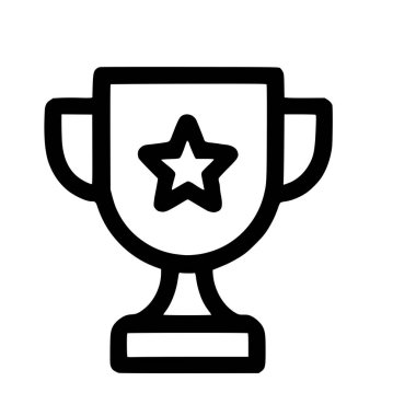 Merkezinde zaferi, başarıyı ve birinciliği sembolize eden bir yıldızla kazananların kupasının basit bir taslak simgesi. Bu grafik temiz beyaz bir arkaplanda izole edilmiştir..