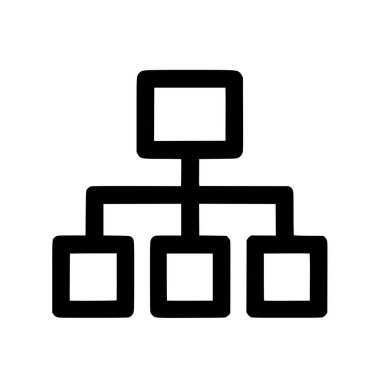 Bir akış şeması ya da organizasyon şemasını gösteren temiz ve basit bir siyah çizgi simgesi. Bu vektör grafiği, iş sunumları için mükemmel bir hiyerarşik ilişkiyi gösteriyor..