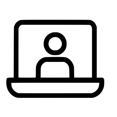 Dizüstü bilgisayar ekranında bir kullanıcı profili veya avatarı gösteren basit bir siyah beyaz çizgi simgesi. Çevrimiçi kimlik, kullanıcı hesapları ve dijital iletişimi temsil eder.