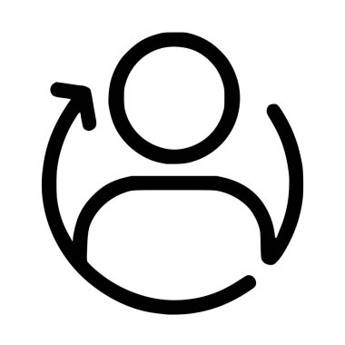 Bir kullanıcı veya müşteriyi temsil eden basit bir satır simgesi tazeleme oku, hesap güncellemelerini, veri senkronizasyonunu, profil yeniden yüklenmesini veya müşteri yeniden bağlanmasını simgeler.