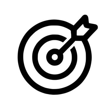 Hedefin minimalist siyah beyaz bir simgesi, hedefi tam ortasından vuruyor. Bu sembol hedefleri, doğruluğu, başarıyı ve başarıyı temsil eder..
