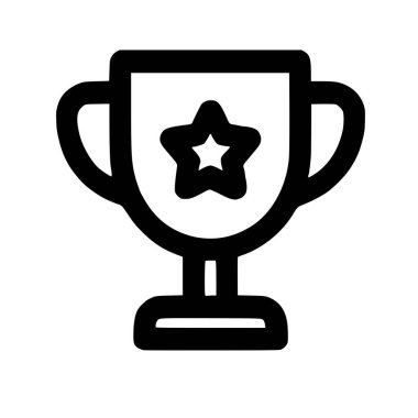 Kazanan kupanın minimalist vektör simgesi. Grafikte, bir başarı, başarı ve bir yarışma veya oyunda birinciliği sembolize eden bir yıldız yer alıyor..