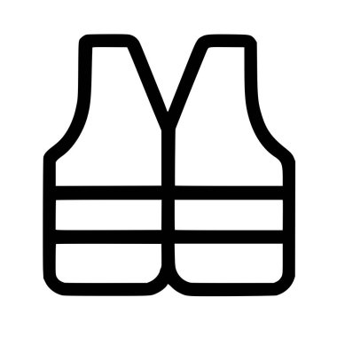 Görüş mesafesi yüksek bir güvenlik yeleğinin minimalist siyah taslak ikonu. Bu basit grafik iş kıyafetleri, koruma ve yol çalışması için güvenlik düzenlemelerini temsil ediyor.