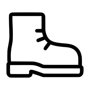 Tek bir çizmenin temiz ve minimalist vektör çizimi. Bu taslak simgesi güvenlik, iş kıyafeti, yürüyüş, ayakkabı ve inşaat konuları için uygundur.