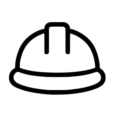 İnşaat başlığı tasvir eden minimalist siyah çizgi ikonu. Bu basit vektör grafiği beyaz arka planda izole edilmiş güvenlik, yapı ve endüstriyel çalışmaları temsil eder..