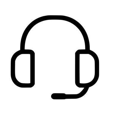 Üzerinde mikrofon olan bir kulaklığın minimalist siyah çizgi simgesi. Bu basit grafik müşteri desteği, çağrı merkezleri, iletişim, oyun ve ses ekipmanlarını temsil ediyor.