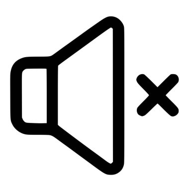 Yanı başında X işareti olan, sessiz modu, sessiz modu ya da sesi kapatmayı sembolize eden basit bir siyah çizgi simgesi. Web veya uygulama arayüzlerinde kolay kullanım için temiz beyaz bir arkaplanda izole edildi.