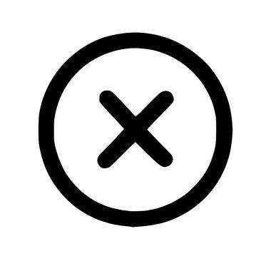 Çemberin içinde bir haç ya da X sembolü bulunan bir minimalist siyah çizgi sanat simgesi. Bu evrensel işaret kapatma, silme, iptal etme veya bir hatayı temsil eder.