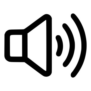 Ses dalgaları yayan bir hoparlör sembolünün minimalist bir grafiği. Bu simge bir kullanıcı arayüzünde ses, ses, ses ve multimedya denetimlerini temsil eder.