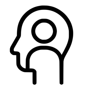 Bir insan kafası siluetini gösteren temiz ve basit bir sanat simgesi. Bu vektör grafiği kullanıcı profilleri, psikoloji uygulamaları veya zihinsel sağlık kavramları için mükemmeldir..