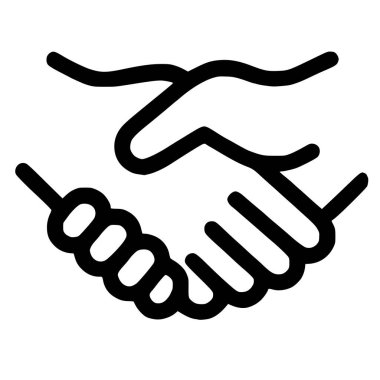 El sıkışmayı tasvir eden basit bir siyah beyaz çizgi sanat simgesi. Bu grafik iş anlaşmaları, ortaklık, anlaşma, işbirliği ve selamlama gibi kavramları temsil etmektedir..