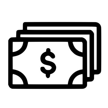 Üzerinde dolar işareti olan bir yığın kağıt para bulunan minimalist bir ikon. Bu vektör grafiği beyaz bir arkaplanda izole edilmiştir, web ve uygulama tasarımı için idealdir.