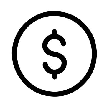 Çemberin içinde ABD doları işareti olan basit bir siyah beyaz çizgi simgesi. Bu minimalist vektör grafiği para, finans, para ve iş kavramlarını temsil eder..