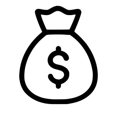 Önde gelen bir dolar işaretinin yer aldığı bir çuval paranın minimalist taslak simgesi. Bu basit vektör illüstrasyonu zenginlik, tasarruf, finans ve bankacılık temsil eder.