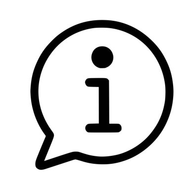 Yuvarlak bir konuşma baloncuğunun içindeki küçük harfin siyah beyaz çizgi simgesi. Bu sembol bilgiyi, yardımı, desteği ya da detayları temsil eder. İzole vektör grafiği.