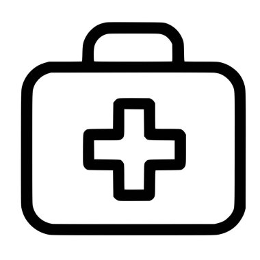 Tıbbi bir acil durum çantasının basit bir siyah ana hat çizelgesi. Bu ilk yardım çantası sağlık, ilaç ve acil bakım hizmetlerini temsil eder..