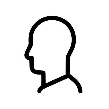 Bir minimalist ve modern siyah taslak ikonu profil görünümünde bir insan kafası ve boynunu gösteriyor. Bu genel grafik beyaz bir arkaplanda izole edilir ve bir kullanıcı veya kişiyi temsil eder.