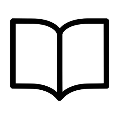 Boş sayfaları olan açık bir kitabı tasvir eden minimalist bir siyah çizgi simgesi. Bu basit vektör grafiği, bilgi ve eğitimi temsil eden temiz beyaz bir arkaplanda izole edilmiştir..
