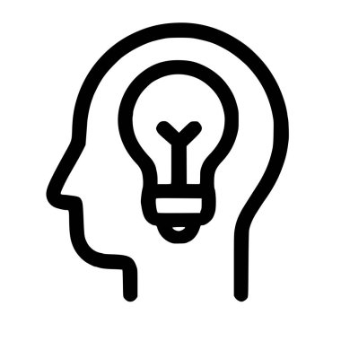 Bu vektör grafiğinin içinde bir ampul bulunan insan kafası siluetinin basit çizgisi sanat simgesi yaratıcılığın yenilikçiliğini beyin fırtınası zekasını ve yeni fikirleri simgeler.
