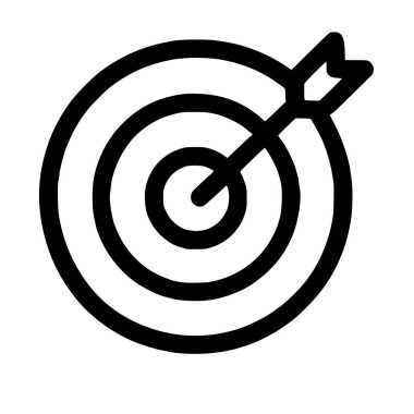 Hedefi hedef tahtasında okla gösteren minimalist bir simge. Bu grafik hedef başarı, kesinlik, doğruluk ve iş başarısı gibi kavramları temsil eder..