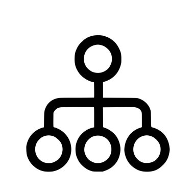 Bir akış şeması haritasını veya üç çocuk düğümüne bağlı olan bir organizasyonel hiyerarşiyi temsil eden minimalist bir vektör grafiği.