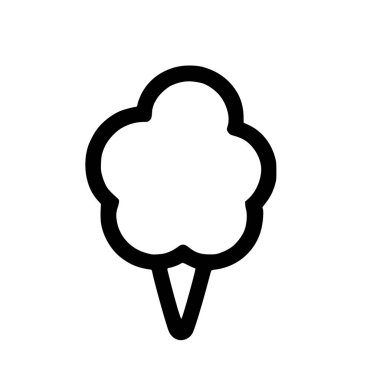 Pamuk şekeri tasvir eden minimalist bir sanat simgesi. Bu basit siyah beyaz grafik, koni üzerinde tüylü bir üst içerir, yemek, tatlı ve karnaval temaları için mükemmeldir..