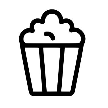 Patlamış mısır kutusunun minimalist taslak simgesi. Bu tek renkli sembol film gecesi, sinema ya da yemekle ilgili tasarımlar için mükemmeldir. Beyaz bir arkaplanda izole edilmiş.